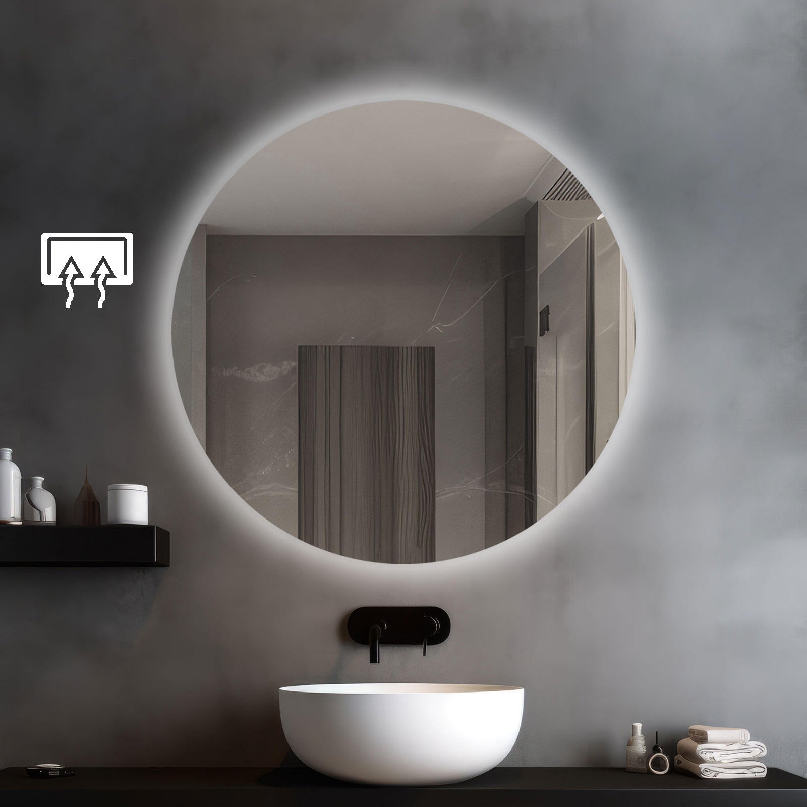 EARTH Miroir rond diam.95 cm avec périmètre bord poli rétroéclairage