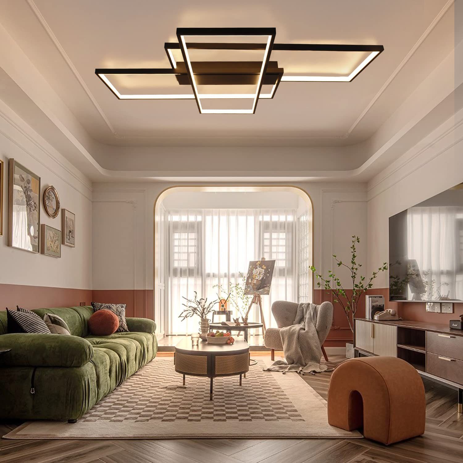 ZMH Nowoczesna geometryczna prostokątna lampa sufitowa z 3 diodami LED, rozsuwana do 65 cm/100 cm - 9