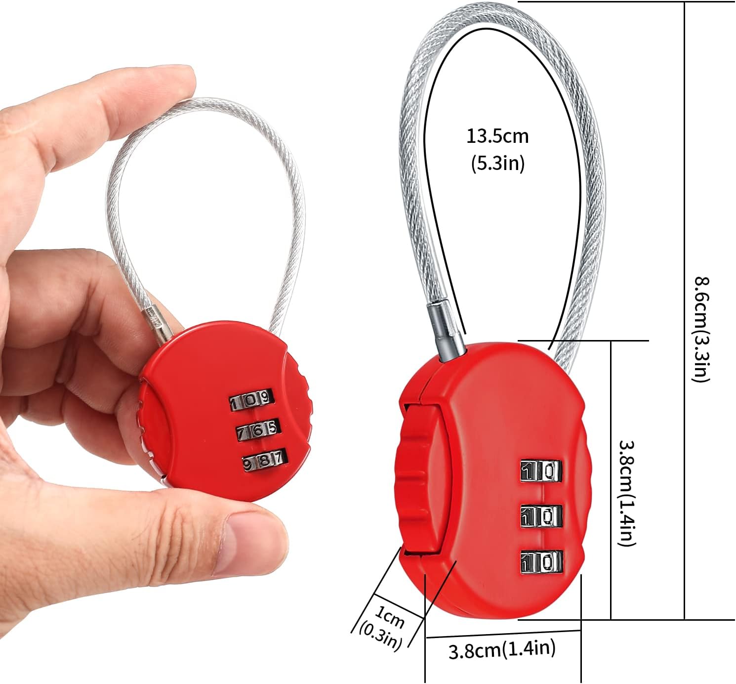 Lucchetto A Combinazione Con Cavo In Acciaio - Serratura Per Bagagli, Zaini, Armadietti - Piccolo E Sicuro - Foto 14