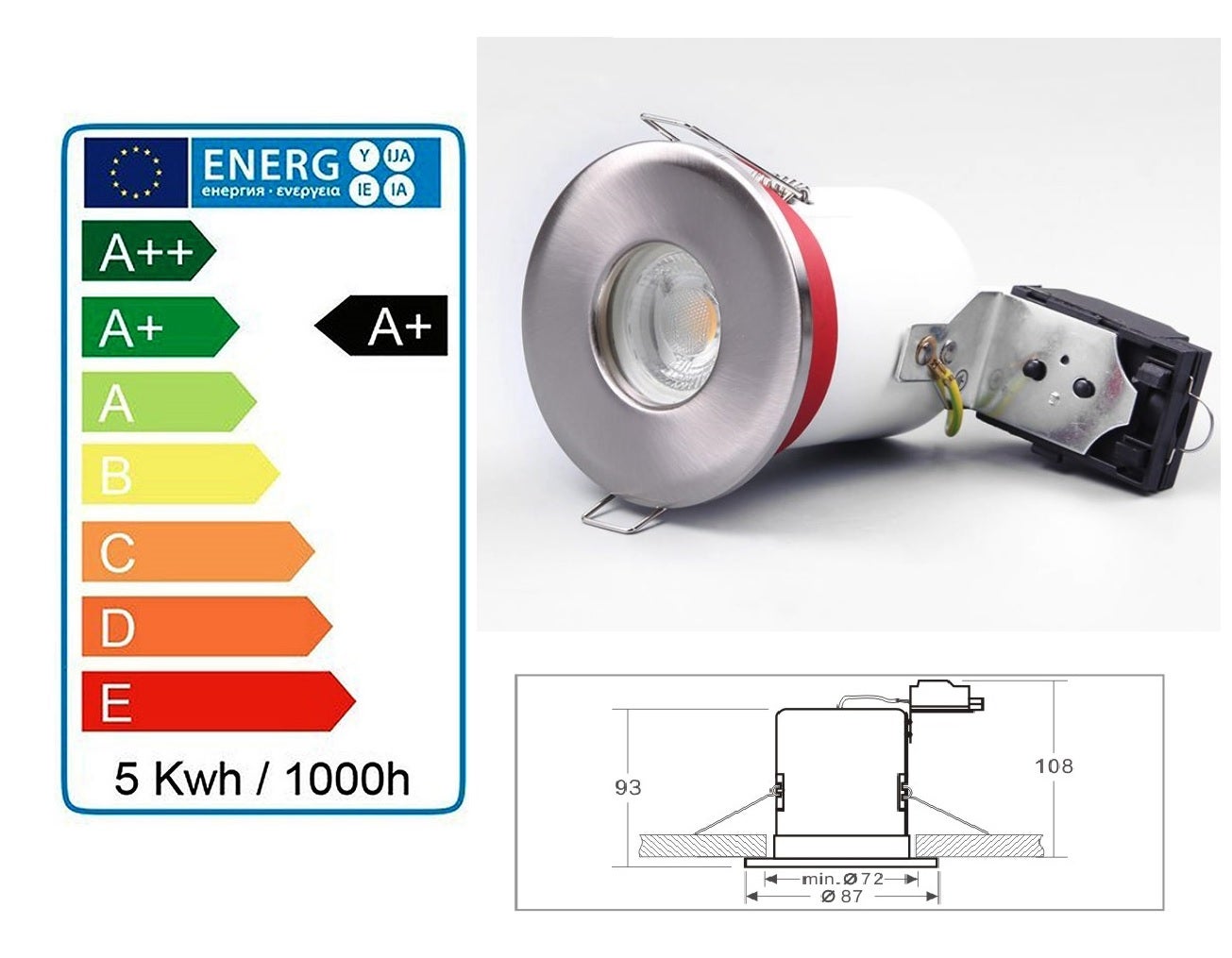 Support de spot BBC Etanche IP65 Inox 87mm avec douille GU10 automatique ref. 830 - 3
