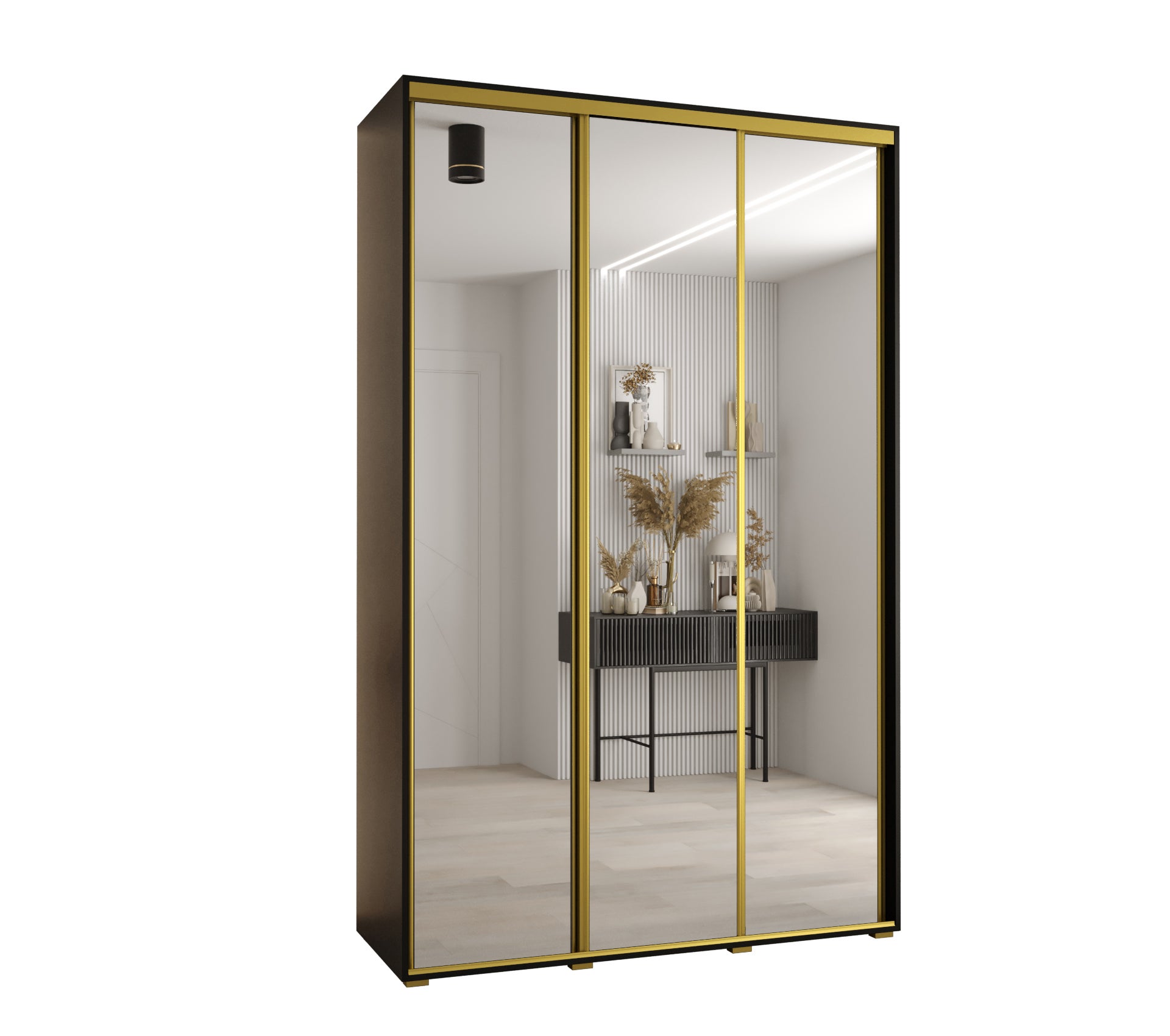 Szafa przesuwna z lustrem wysoka Davos 2 150 x 60 x 235,2 cm czarny + czarny + u. złoty - Abiks Meble
