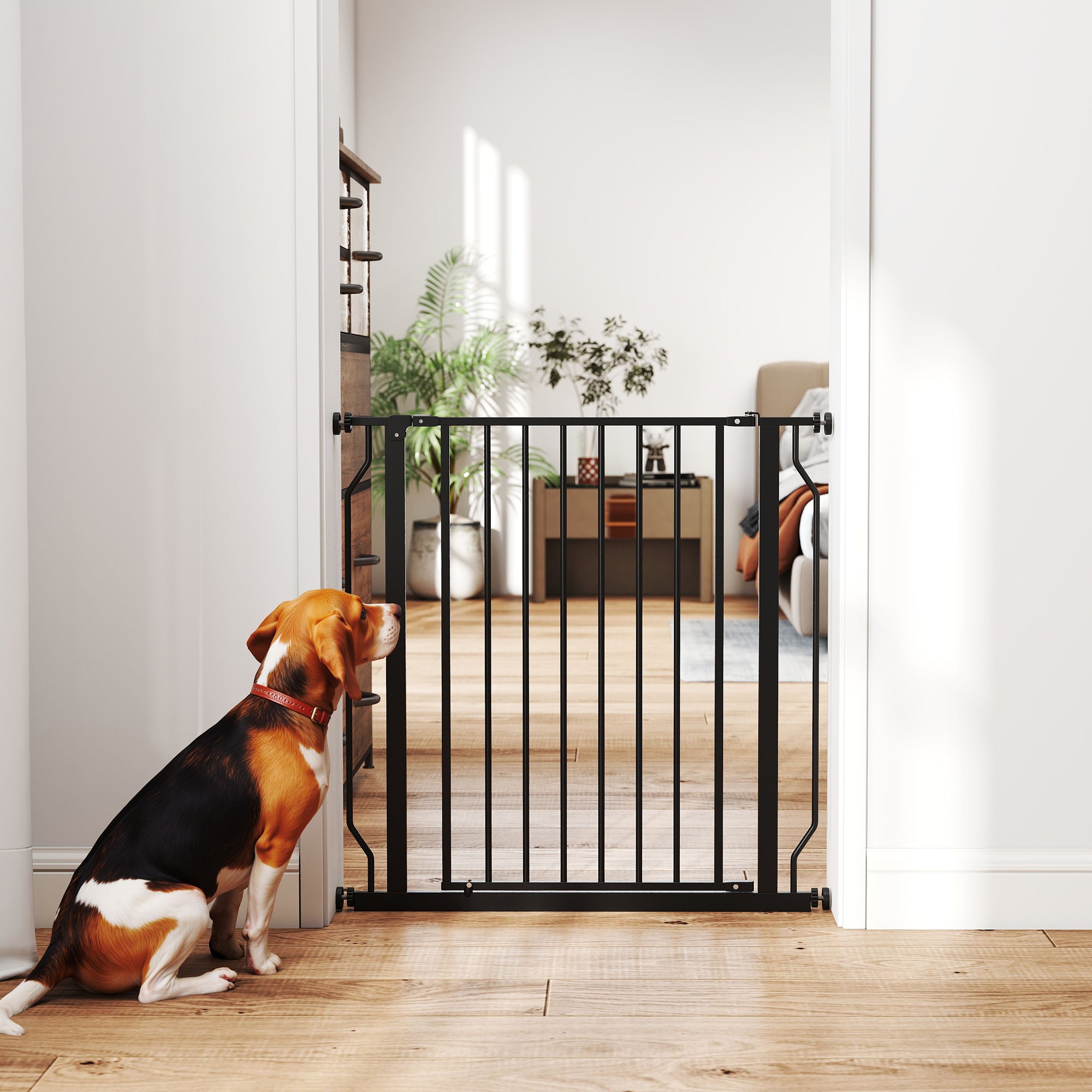 PawHut Cancelletto per Cani Estensibile e Regolabile per Scale e Porte, in Acciaio e ABS, 75-85x76 cm, Nero - 9