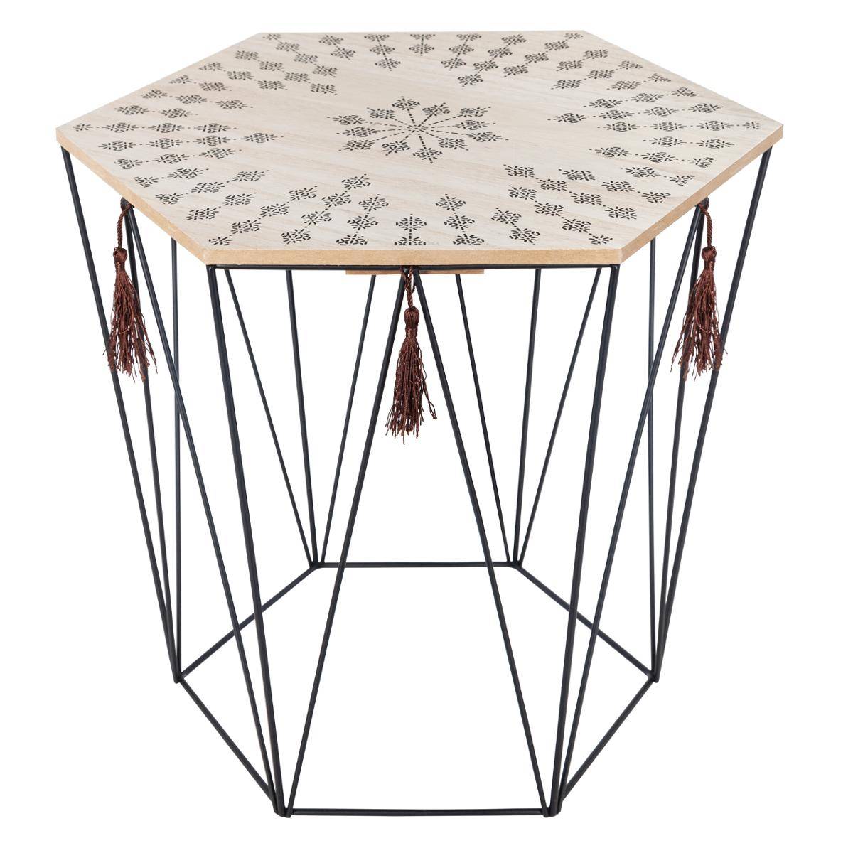 Table D'appoint Octogonale Années 50 En Bois Massif Marqueté - 91 Cm De Haut