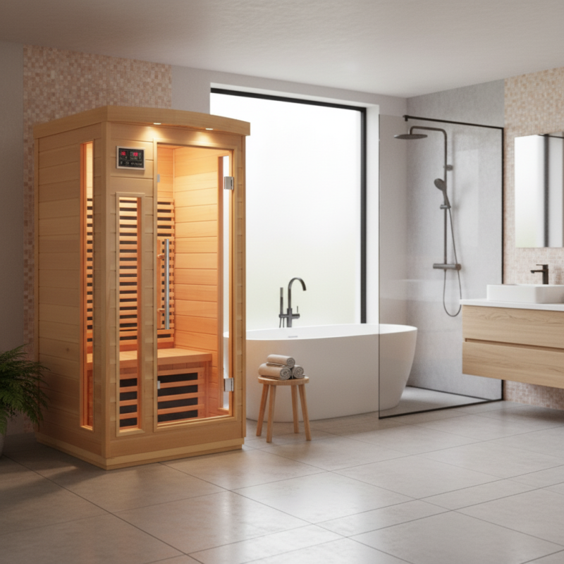 SNÖ Sauna infrarouge 1 place 1500W panneaux carbone Hemlock avec chromothérapie - 2
