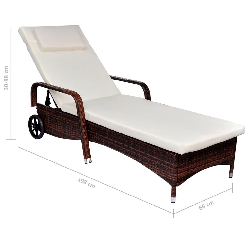 Maison Exclusive - Lettino Prendisole con Cuscino e Ruote in Polyrattan Marrone - 6