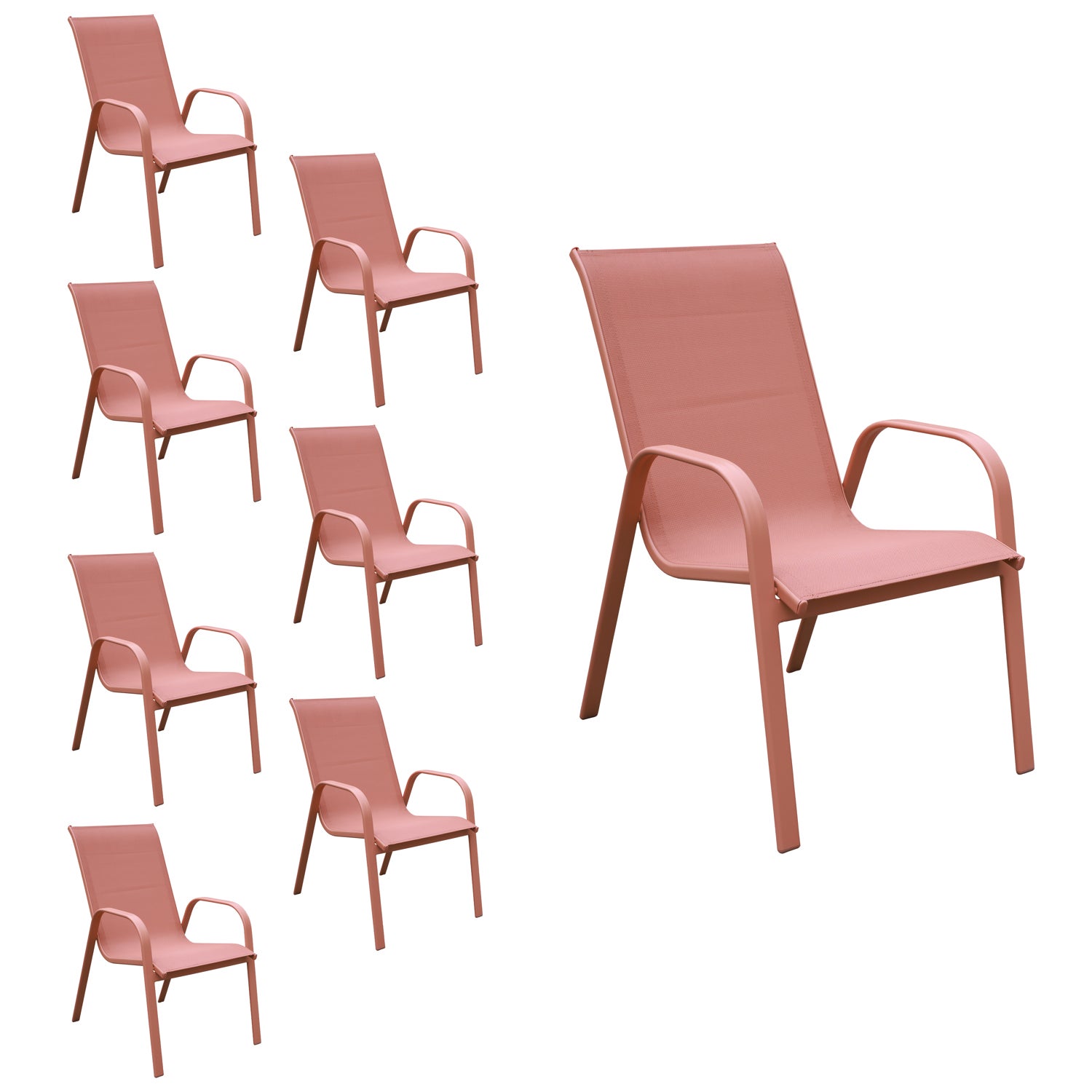 Zestaw 8 krzeseł MARBELLA w kolorze terakota textilene - terakota aluminium