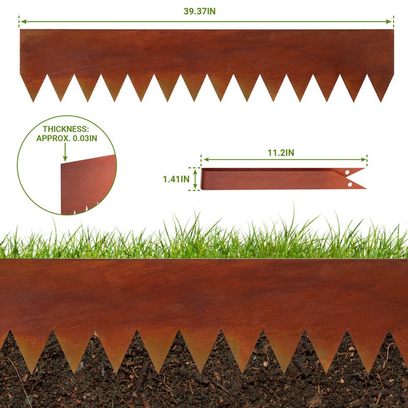 Bordure de jardin avec pointes DIY Bordure de pelouse Bordure de gazon Galvanisé Métal Bordure de parterre avec des gants Rouille 100x20cm 15m - 2