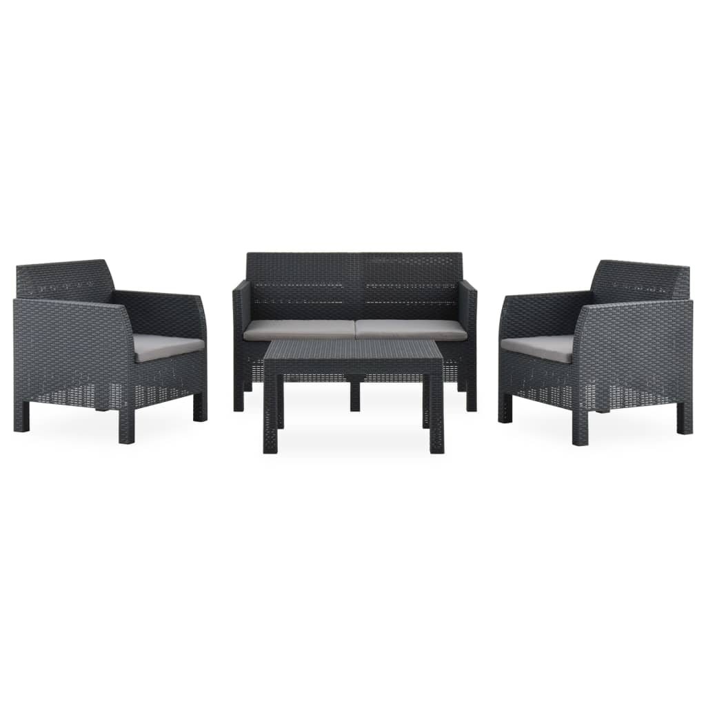 Maison Exclusive - Set Divani da Giardino 4 pz con Cuscini in Rattan PP Antracite - 2