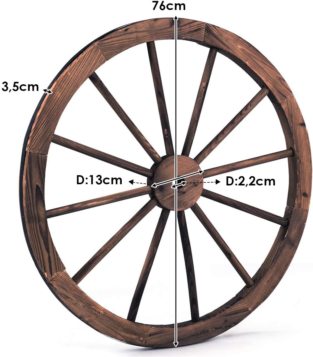 Set 2 Roue Décorative en Bois, Décoration Couleur Naturel 76x76x3,5 cm - 3