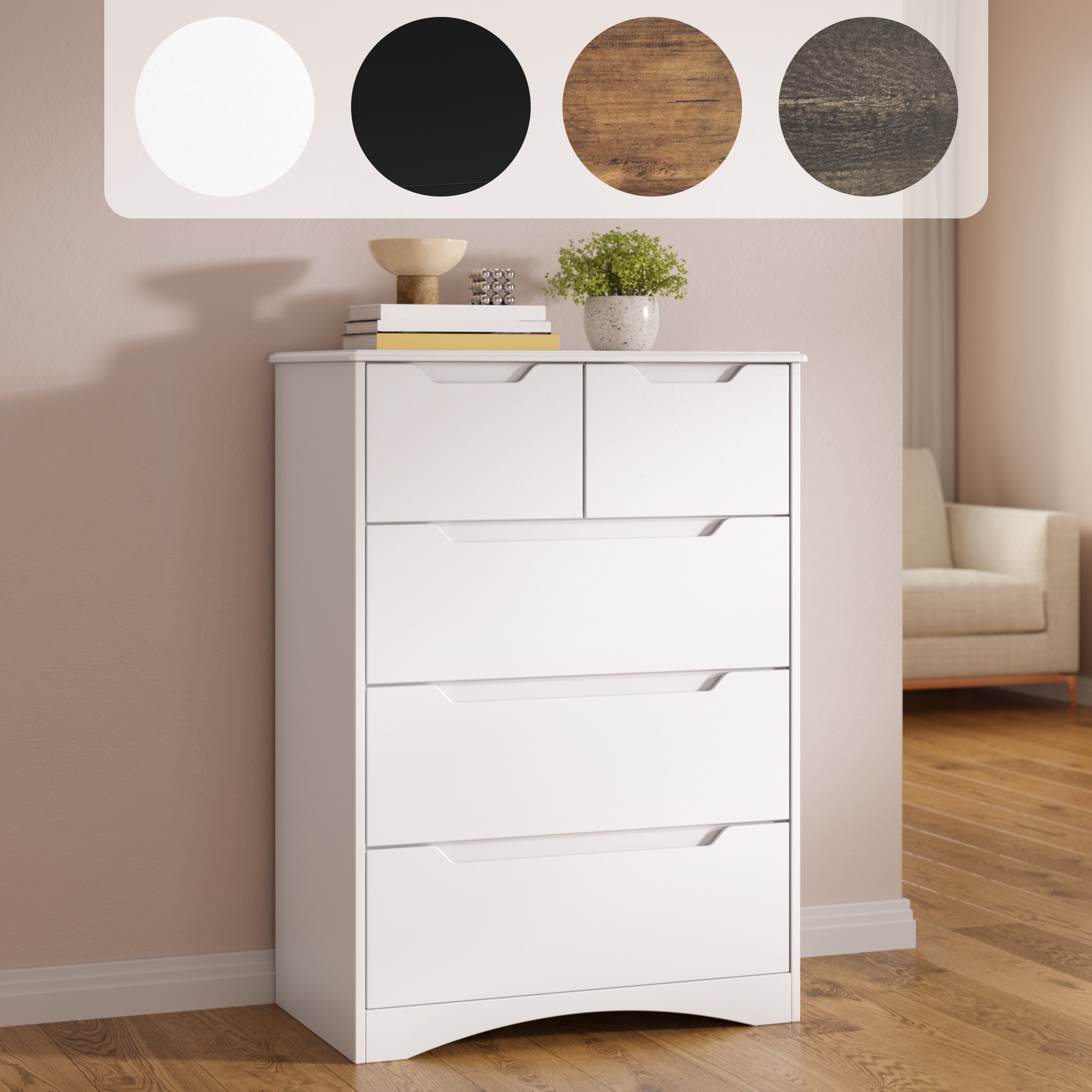 Cassettiera a 5 cassetti, bianca, 72 x 41 x 94 cm Bealife - 7