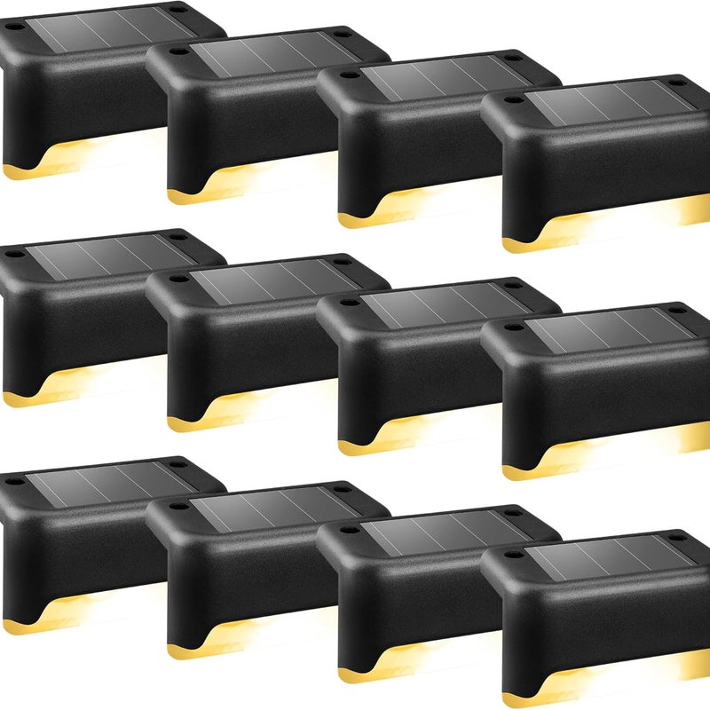 Zestaw 12 wodoodpornych lampek LED do schodów, stopni, tarasów i patio zewnętrznych (czarne, ciepła biel)