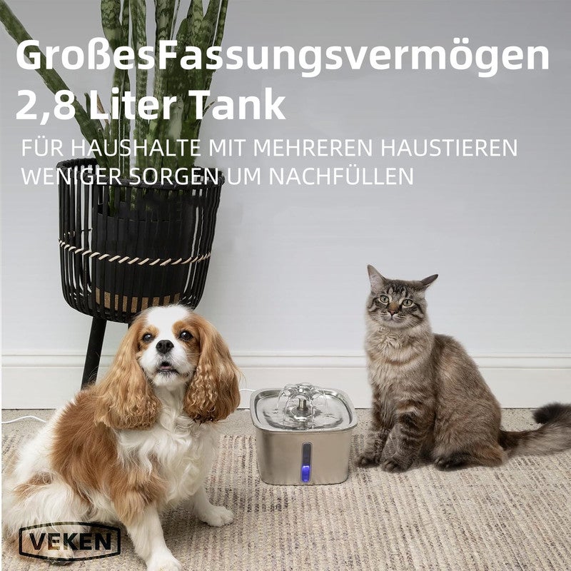 Fontaine à eau automatique de 2,2 L pour chats et chiens,chrome, distributeur d'eau automatique pour chat en acier inoxydable, 6 filtres + 6 mousses - 3
