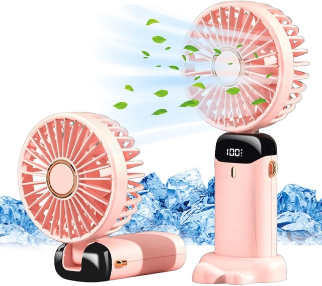 Ventilateur Portable USB Rechargeable Pliable 5 Vitesses Affichage LED 190g avec Laniere Rose