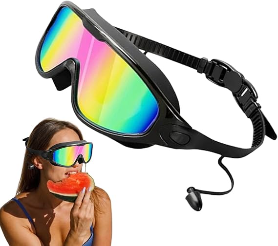 Lunettes de natation antibuée protection UV sans fuite réglables avec pont nasal souple pour adultes contenant bouchons d'oreilles - 6