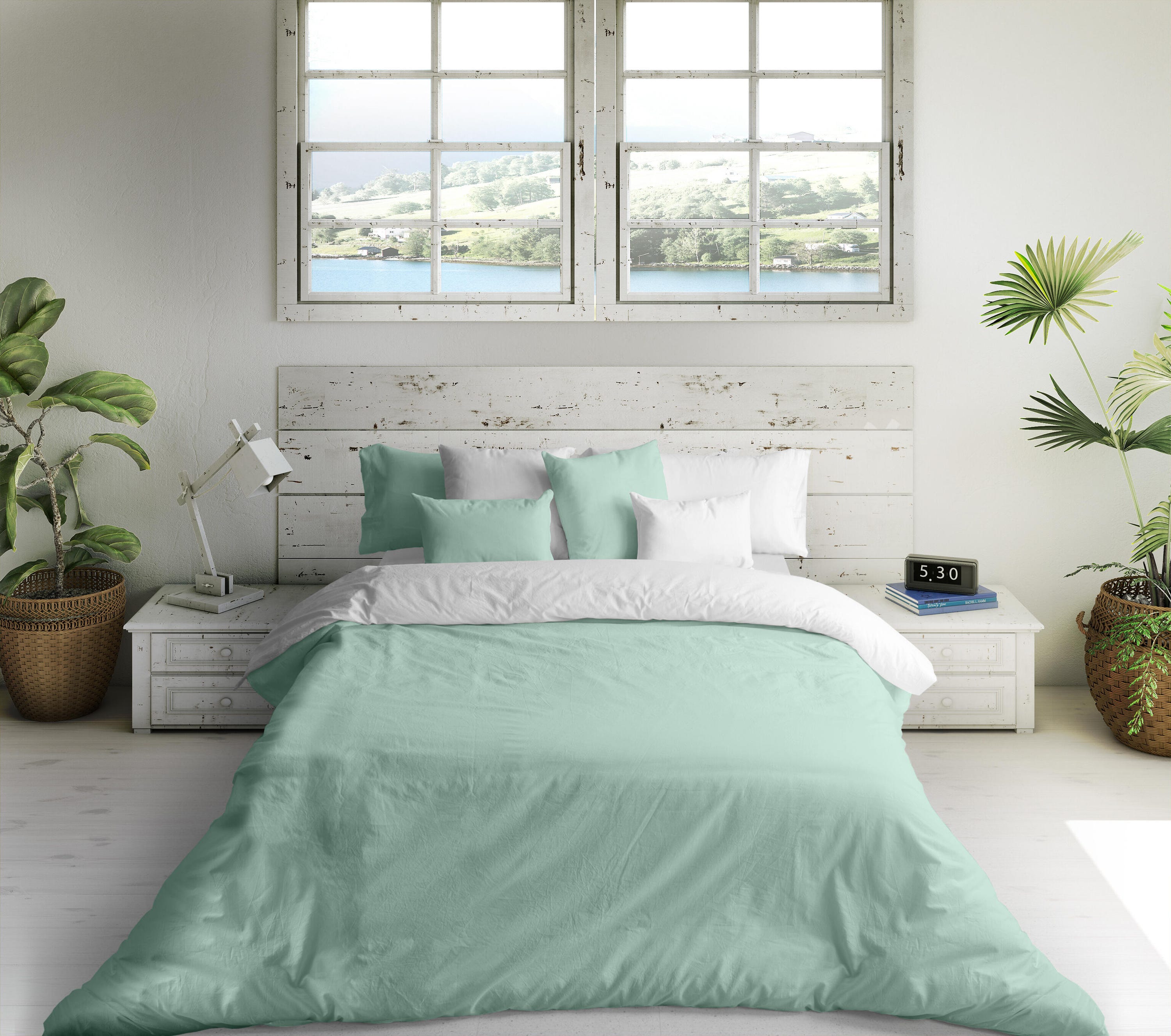 Housse de couette réversible verte/blanche 220x220 cm pour lit de 135 cm - 3