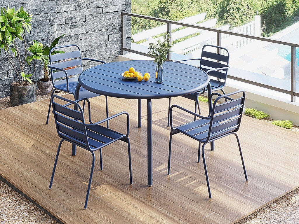 Okrągły stół ogrodowy z metalu w kolorze granatowym – śr. 110 cm MIRMANDE - 3