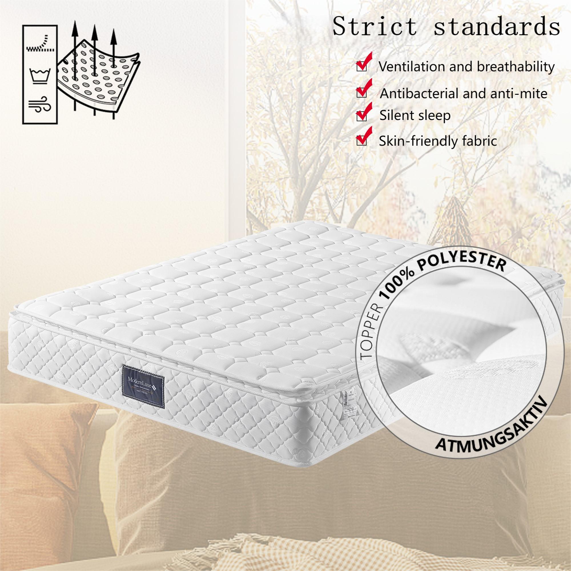 Materac sprężynowy 160 x 200 cm, pianka o grubości 25 cm - twardość H3 - pikowany pokrowiec z mikrofibry - Biały - 2