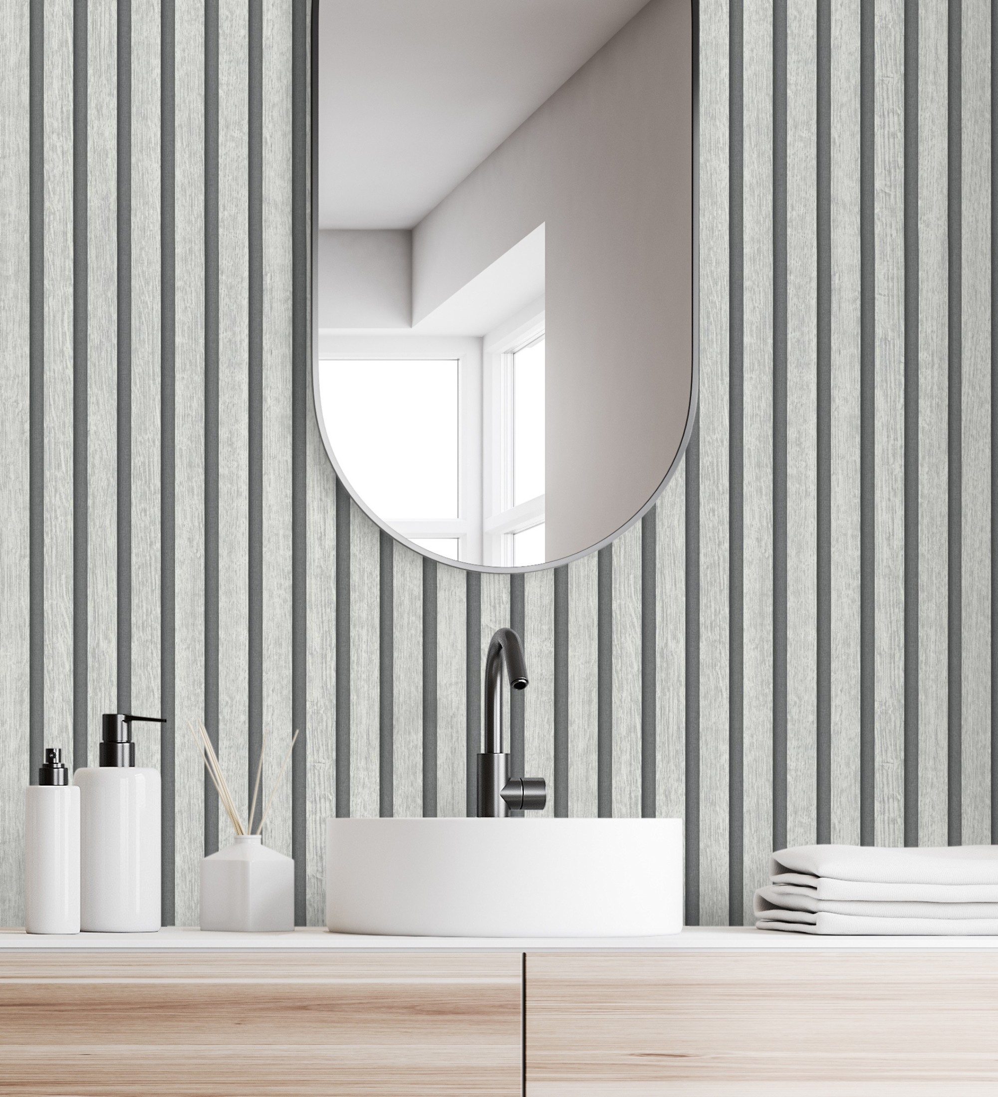 Papier peint lattes de bois teintées blanc imitation design de persienne - Lance Wood Line 682661 de GAULAN - Rouleaux de 10 m x 0,53 m - 4