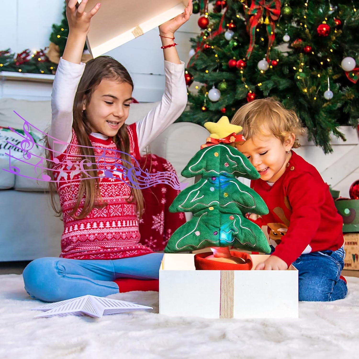 Albero Di Natale Danzante E Cantante Con Luci LED E Musica - Peluche 38 Cm, 8 Canzoni, Regalo Bambini