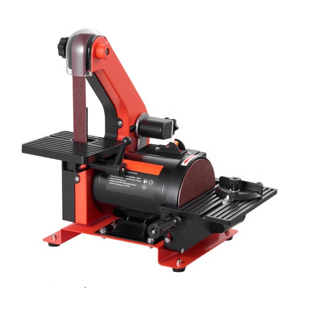 Ponceuse à Bande et à Disque 250 W Bande Abrasive 25,4 x 762 mm Disque de Ponçage 125 mm, Table de Travail Réglable 0-45° avec Port de Poussières