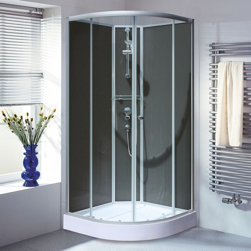 Schulte cabine de douche intégrale 90x90x204 cm, arrondie, verre 5 mm, cabine de douche complète, portes coulissantes, alu argenté, Verona - 2