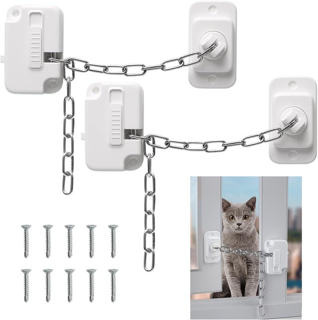Lot de 2 verrous de fenêtre, sécurité enfant – Réglables, avec clés et colle, pour fenêtres coulissantes (sans perçage)