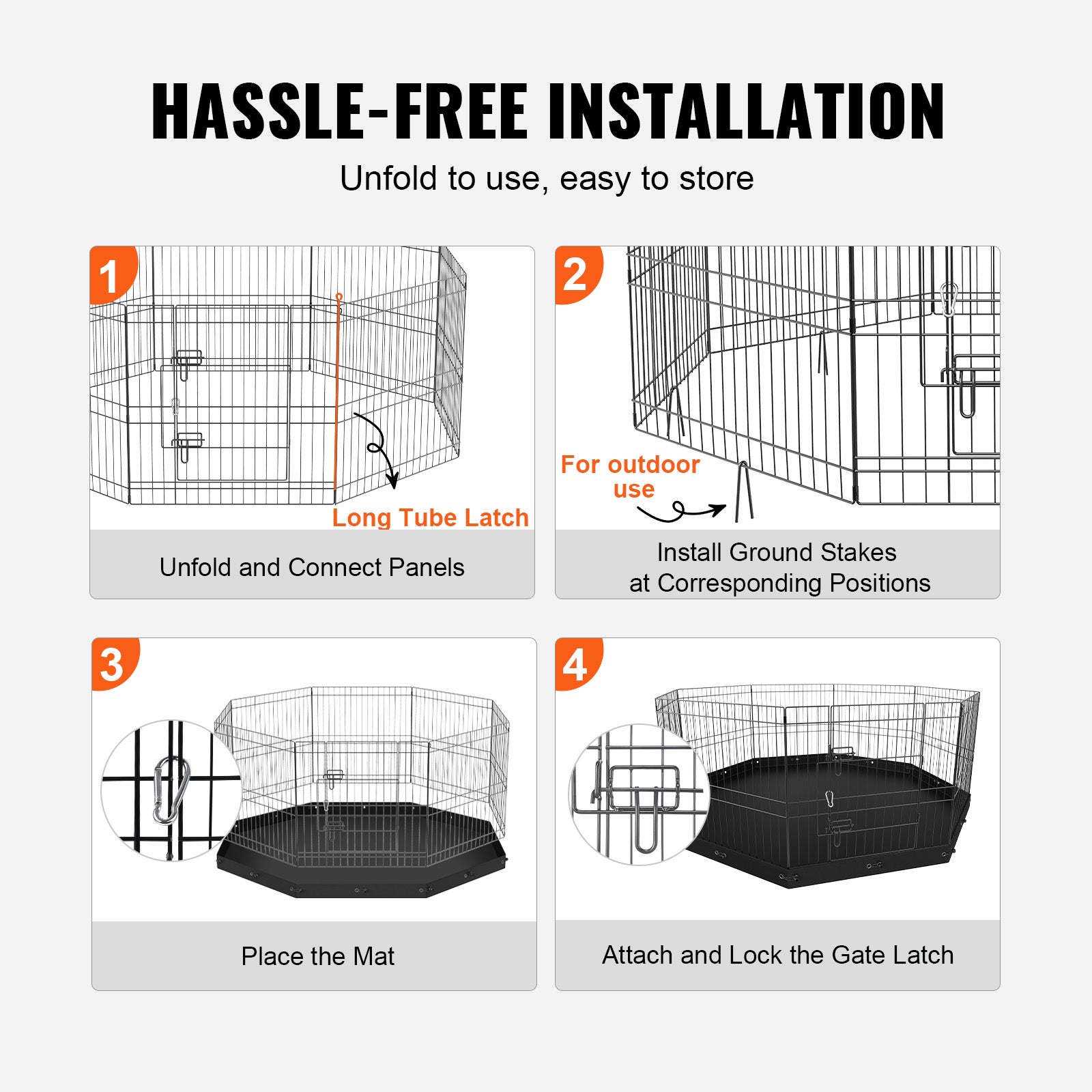 Valla para perros,paquete de SucceBuy 8,valla metálica plegable de 61 cm con almohadilla inferior y estacas,ideal para acampar y para el jardín - 7