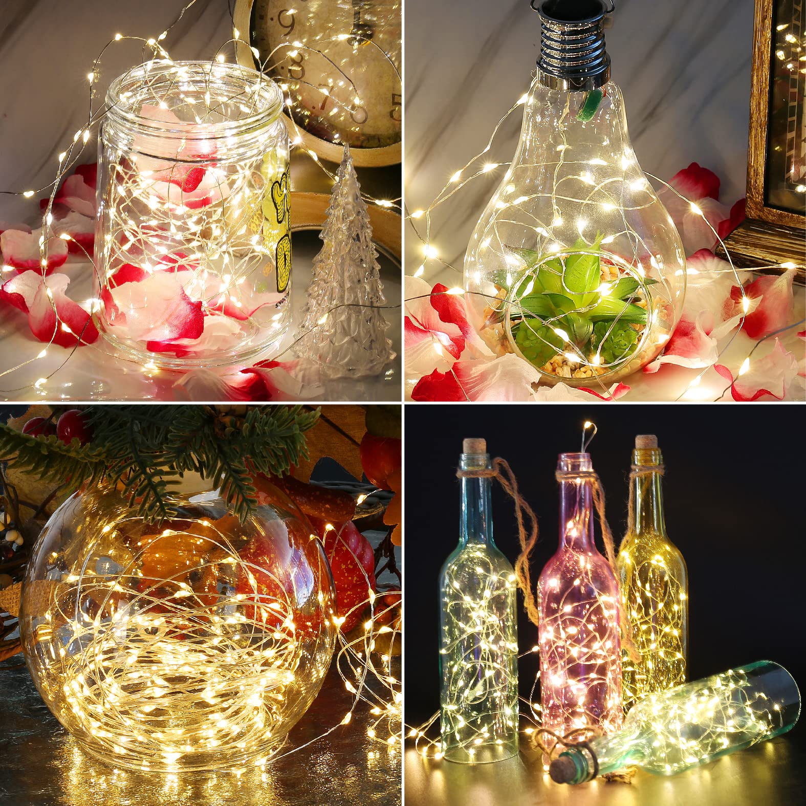 6 Packs Guirlande Lumineuse LED, 2.1m 20LEDs Blanc Chaud Guirlandes Lumineuses à Piles,Mini Guirlande Led Étanche Guirlande pour bouteille Chambre - 6