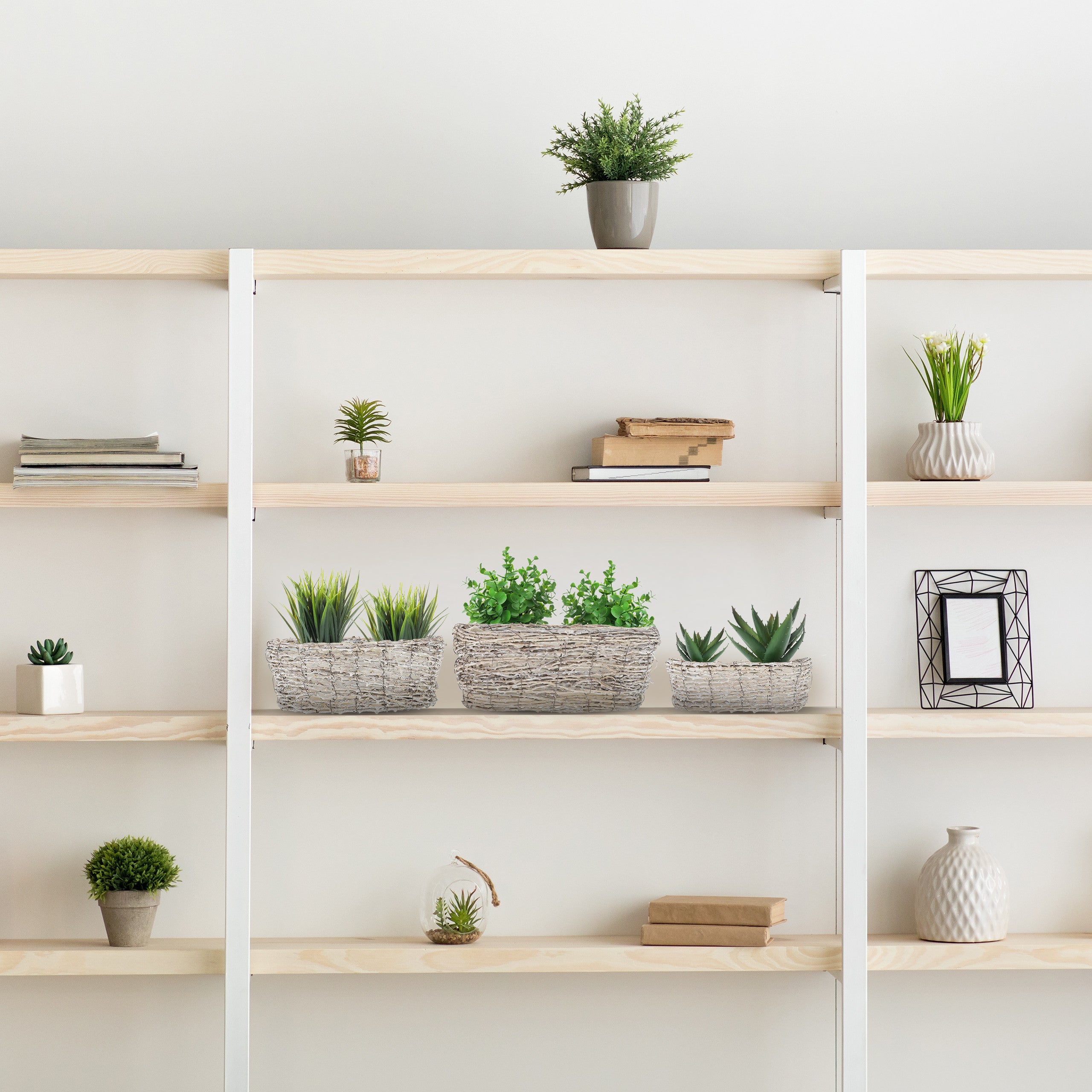 Relaxdays Vasi Per Fiori, Set Da 2, Fioriere In Rattan Con Rivestimento