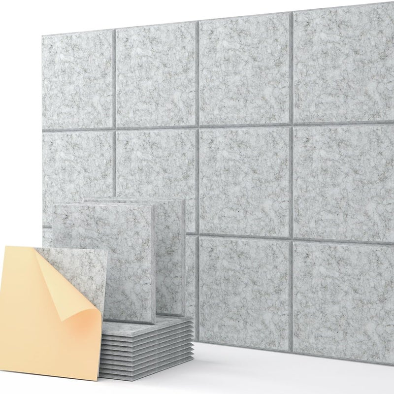 Opakowanie 12 samoprzylepnych paneli akustycznych z pianki, 30 x 30 x 0,9 cm, kolor szary, panele redukujące hałas, panele akustyczne o wysokiej gęsto