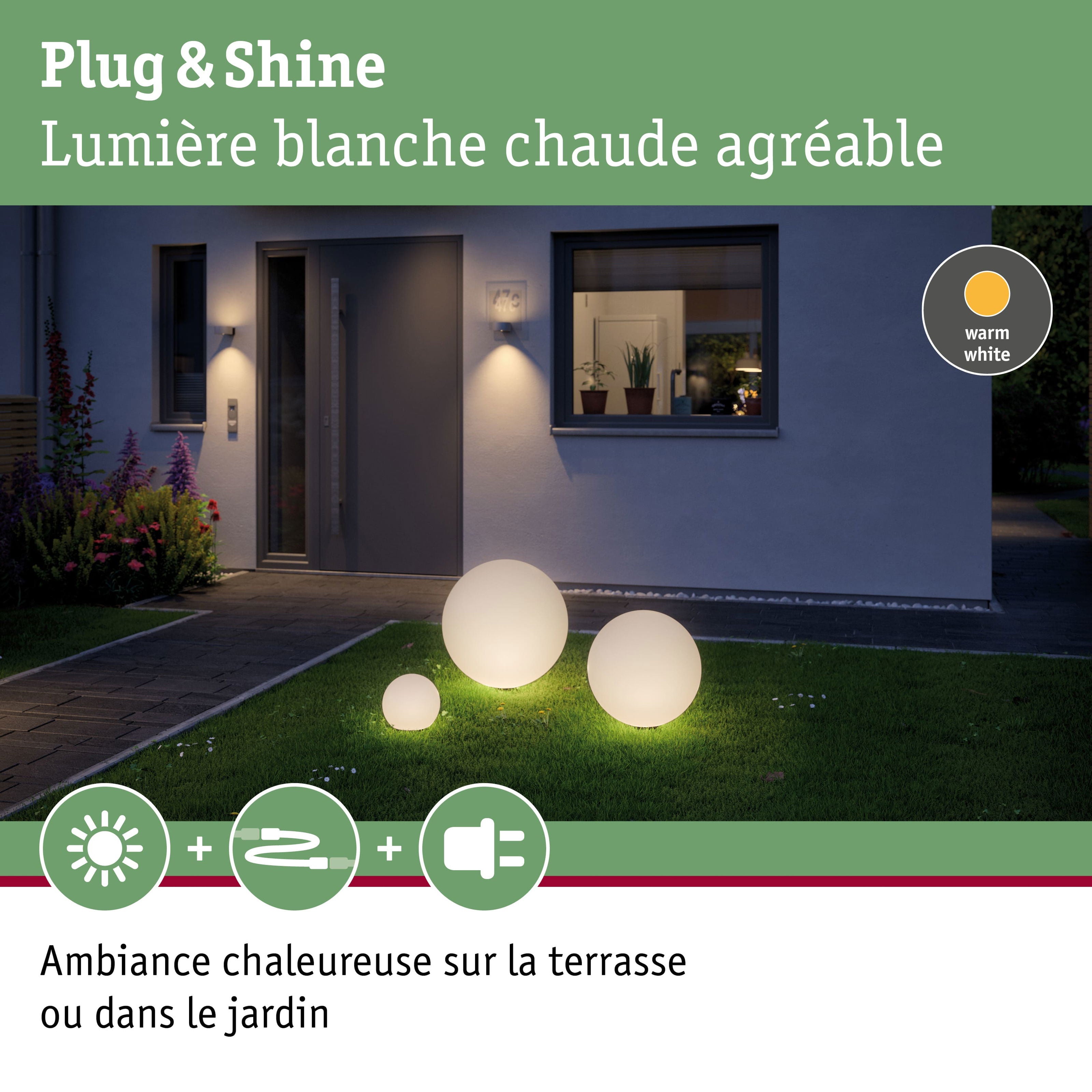 Plug & Shine Objet lumineux LED Globe IP67 3000K 6,5W Blanc - 6