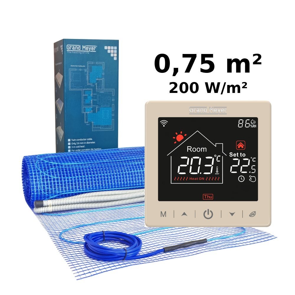 Zestaw do ogrzewania podłogowego 0,75 m², 200 W/m² + termostat SN-15 Wi-Fi programowalny