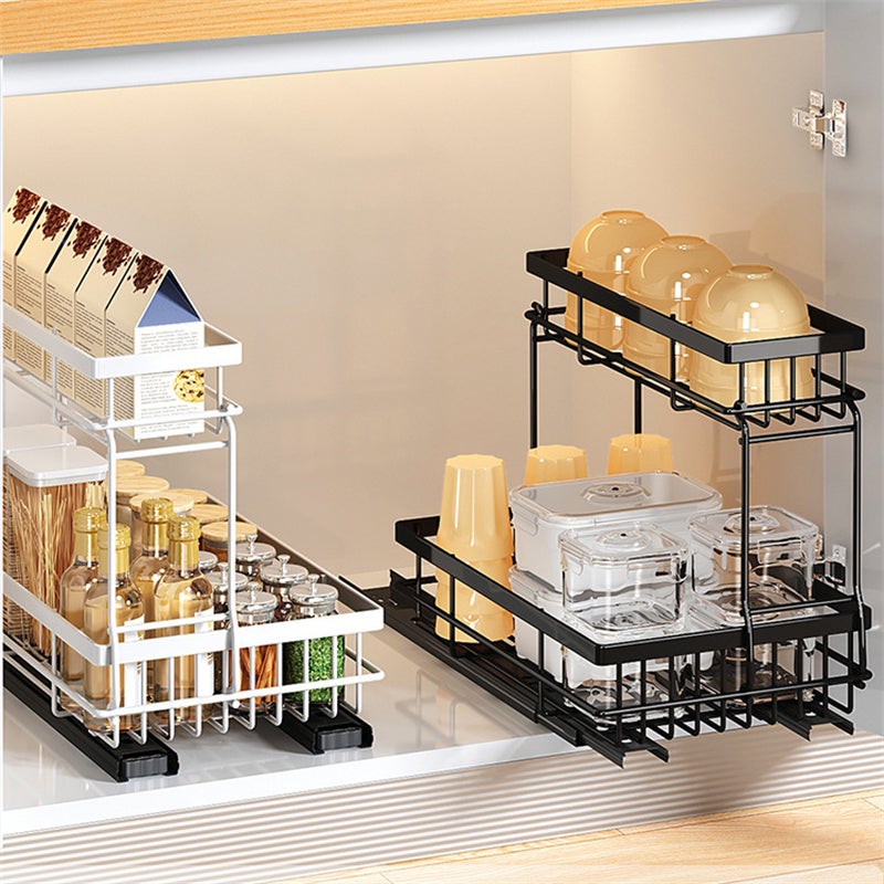 Étagère de rangement sous évier avec paniers coulissants, organisateur à plusieurs niveaux pour cuisine et salle de bain, noir - 5