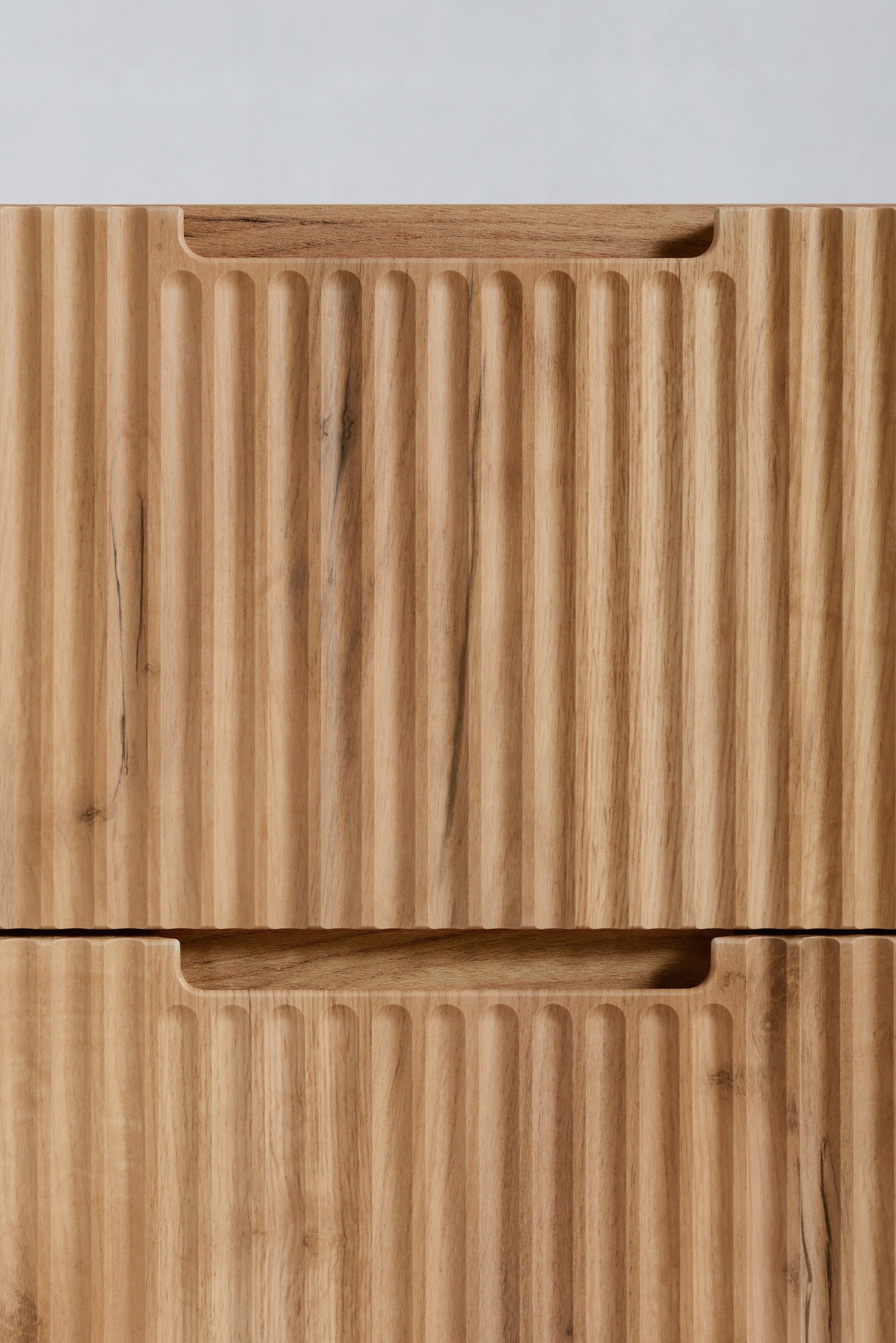 Meuble sous-vasque suspendu 80 cm effet chêne avec tiroirs façades MDF rainurées design moderne salle de bain Rodan - 9