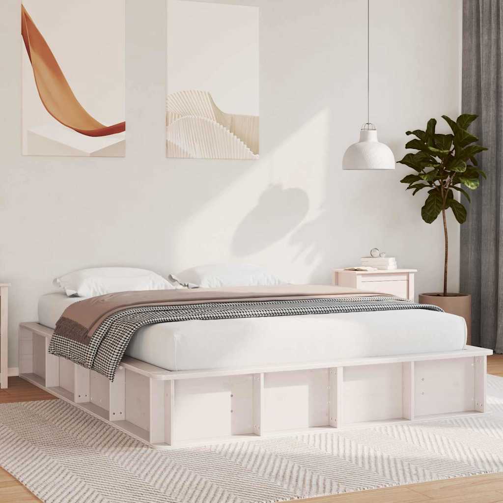 Ramka łóżka Biały 150 x 200 cm Lite drewno sosnowe vidaXL