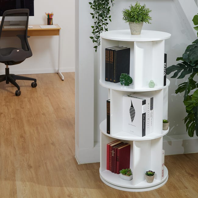 Nisorpa Libreria rotante in legno, libreria girevole a 4 livelli con ruote girevoli a 360°, scaffale angolare da pavimento, per soggiorno, camera da letto, studio, ufficio (rotonda Nisorpa Libreria rotante in legno, libreria girevole a 4 livelli con ruote girevoli a 360°, scaffale angolare da pavimento, per soggiorno, camera da letto, studio, ufficio (rotonda