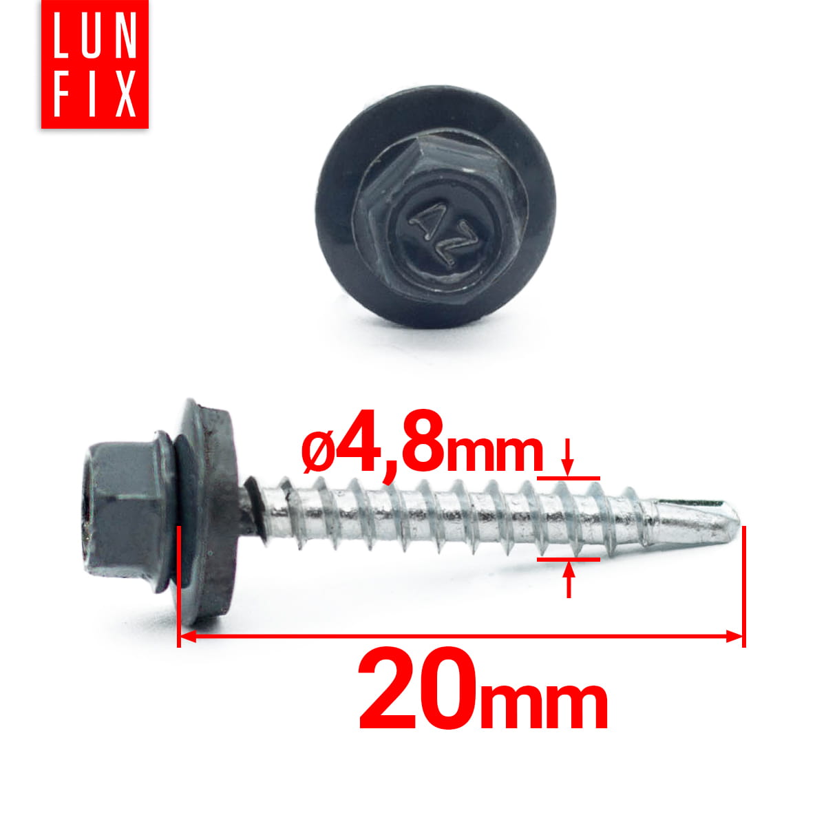 Blachowkręty wkręty farmerskie 4,8x20mm RAL724 grafit 250szt. - 2