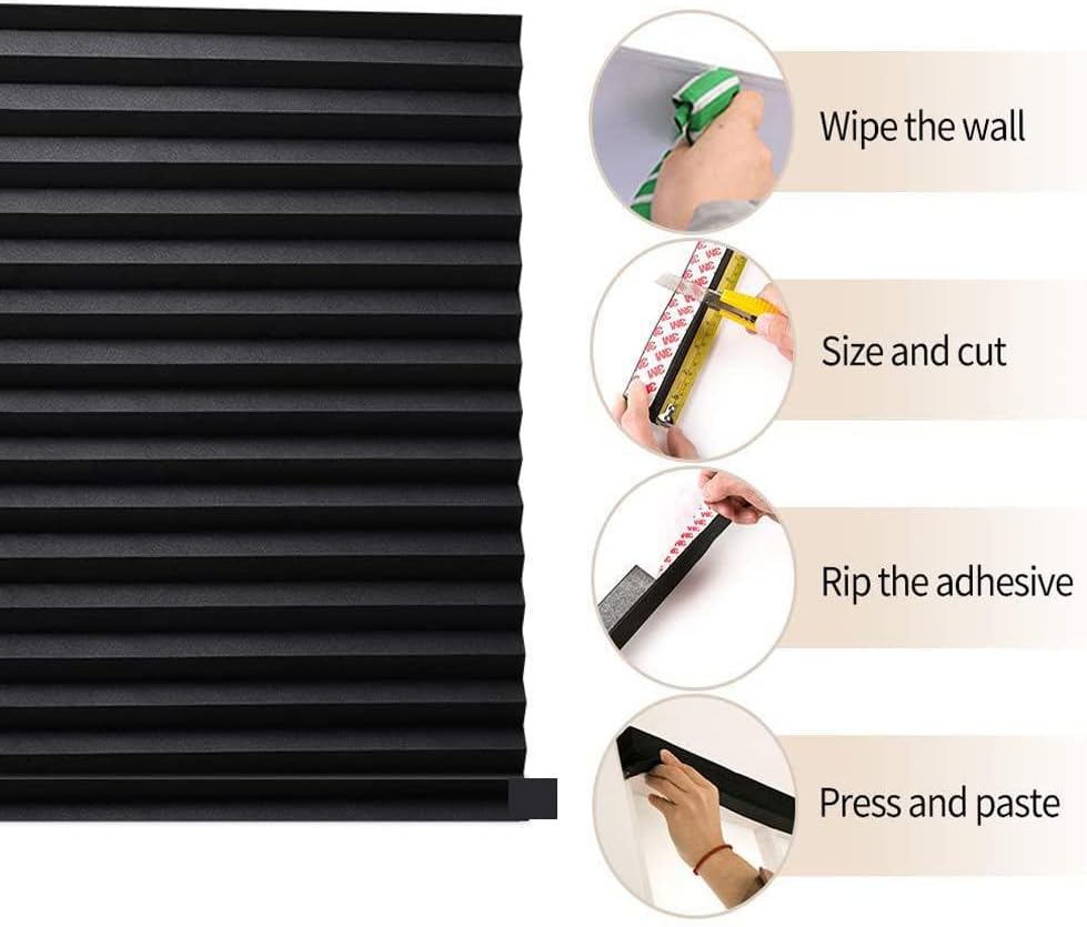 Store plissé thermique, sans perçage, rideaux semi-occultants, store plissé occultant pour fenêtres et portes, 60 cm x 180 cm - 5