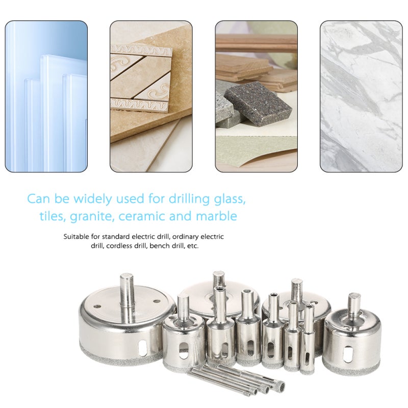 Kit de 14 scies cloches diamantées pour verre (3-70 mm) - Foret à bille pour marbre, carrelage, céramique, verre et porcelaine - 4