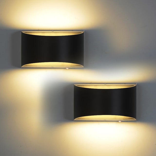 Apliques de pared LED de 2 piezas, luces de pared de 3000 K, luz de montaje en pared arriba y abajo de 14 W, lámpara de pared interior, negro