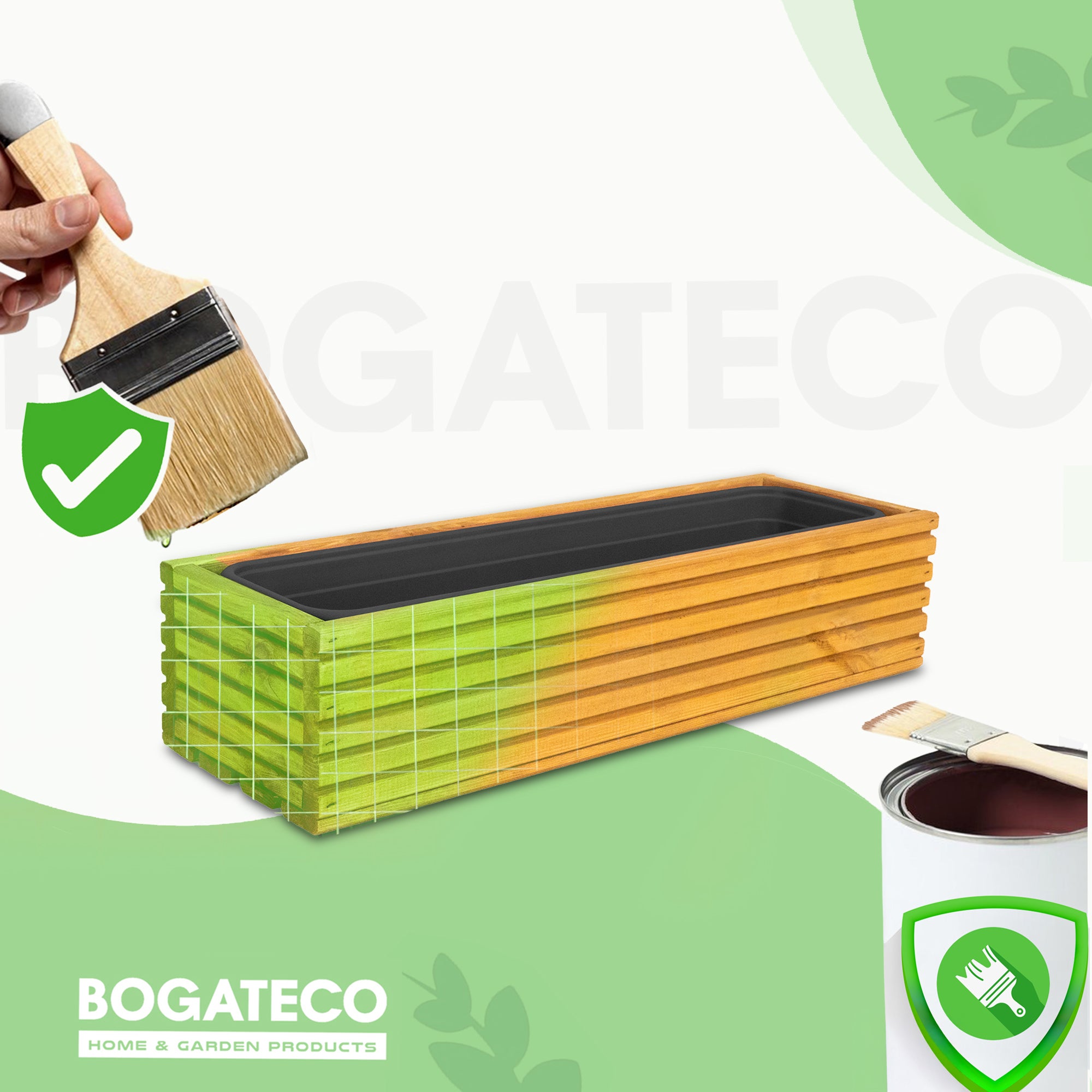 Boîte à fleurs en bois | Boîte à plantes | Pot de fleur 64 x 20 x 14,5 cm | Pot d'herbes | Pot avec insert en plastique | Imperméabilisé | Brun clair - 7