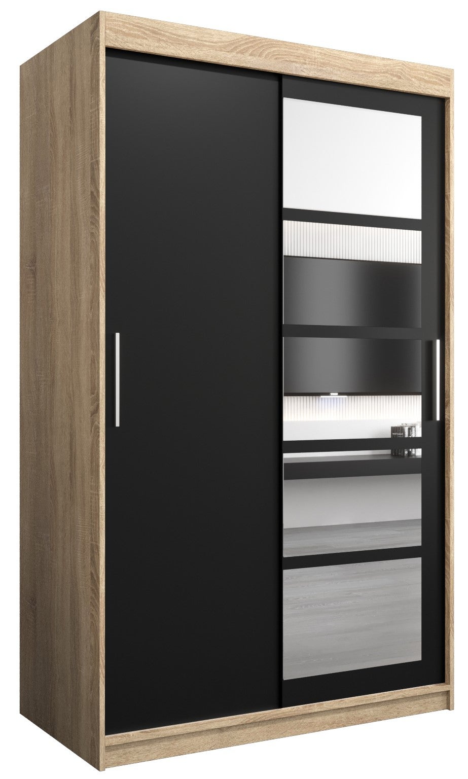 Szafa przesuwna garderoba ROMA 1 120 x 62 x 200 cm Sonoma + Czarny - Abiks Meble