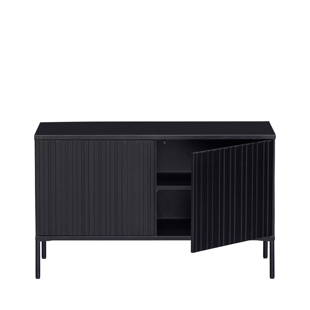 New Gravure - Meuble TV 2 portes en bois L100cm - Noir - 4