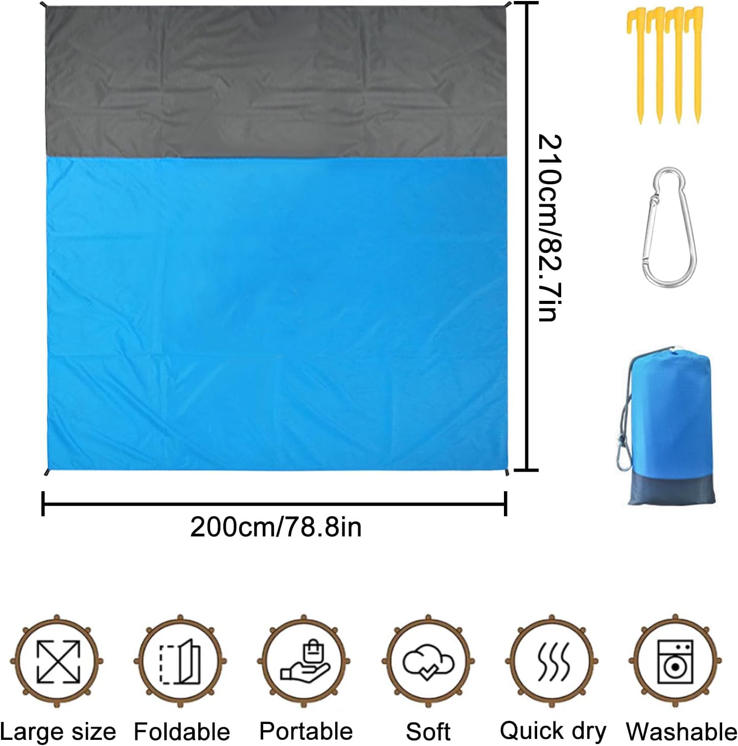 Tapis de Plage Imperméable 210x200cm – Couverture Pique-Nique avec Fixations Anti-Sable, Pour Extérieur - 2