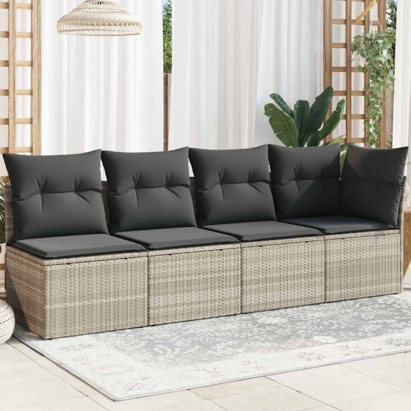Sofa ogrodowa z poduszkami, 4-osobowa, jasnoszara, polirattan vidaXL