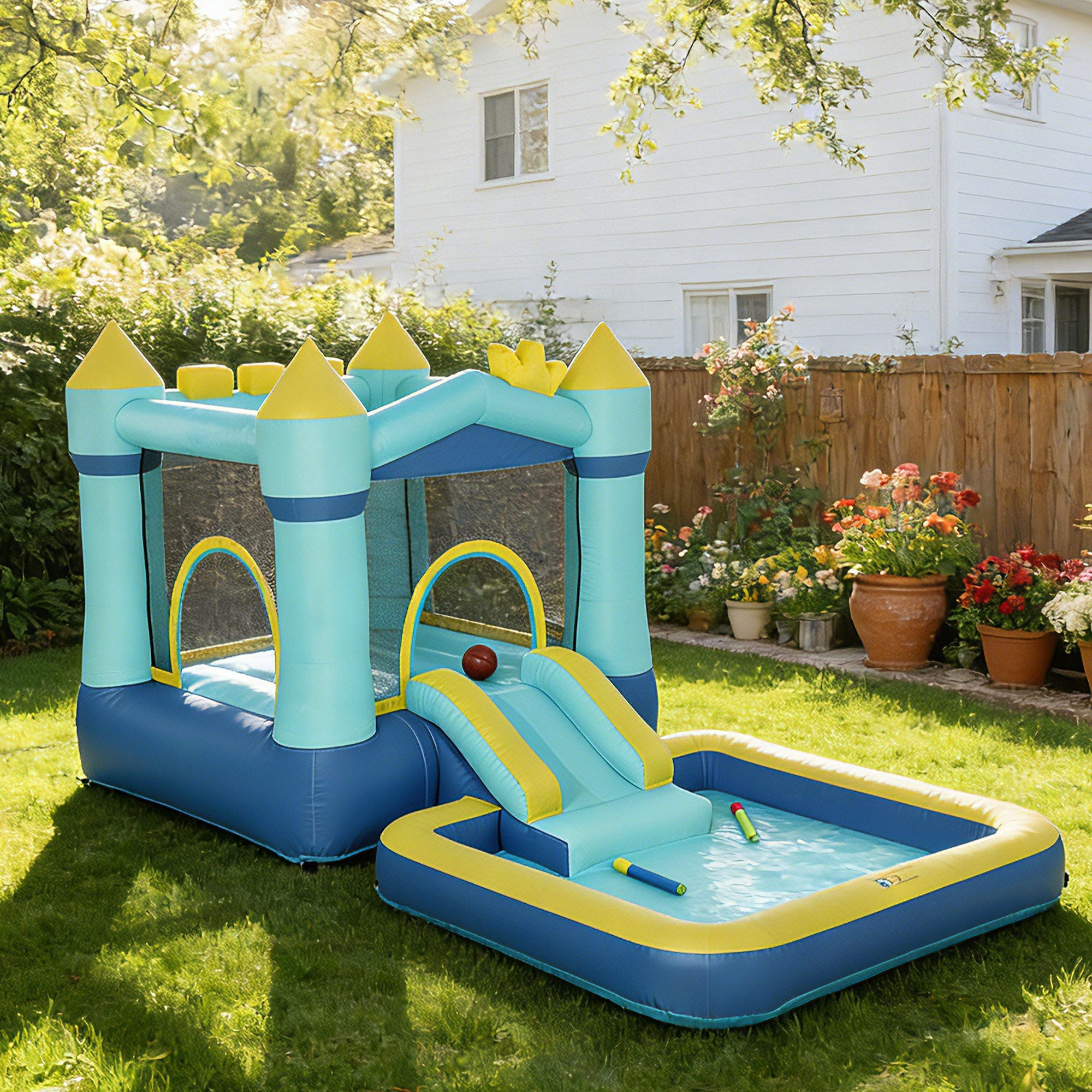 Castelo Insuflável Infantil AIYAPLAY Tecido Oxford, Poliéster Azul 364x173x182 cm - 2