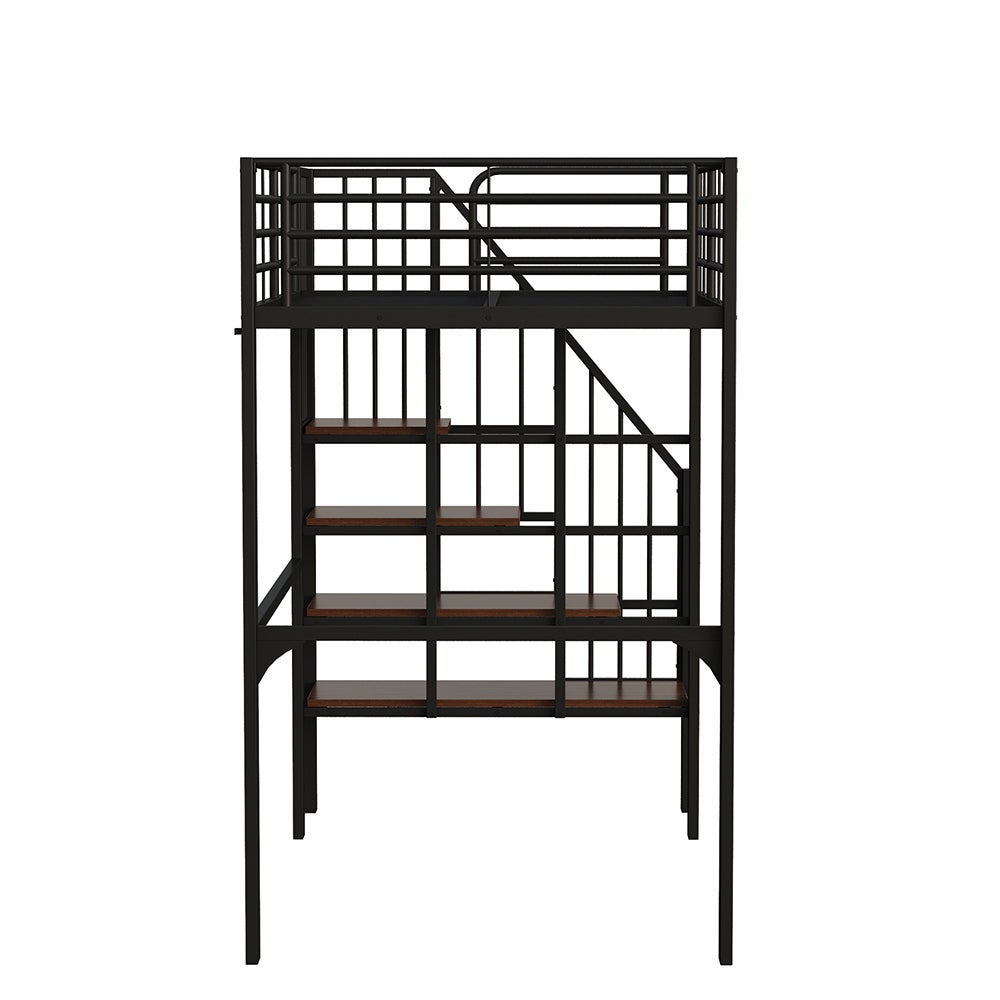 Lit mezzanine 90x200 avec structure métallique stable grand rangement sous lit et escalier pour enfants et adultes - 9