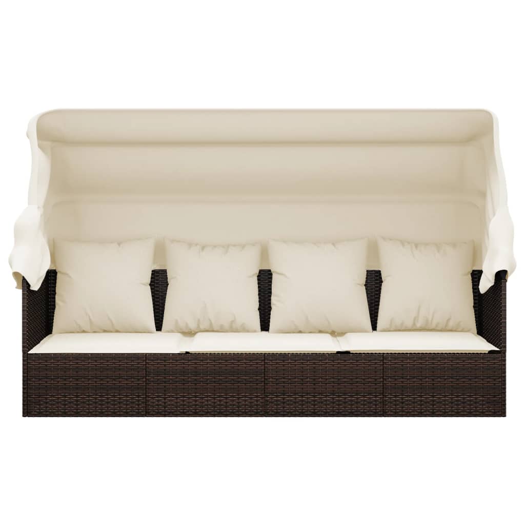 vidaXL Lit de salon d'extérieur toit et coussins Marron Résine tressée - 3