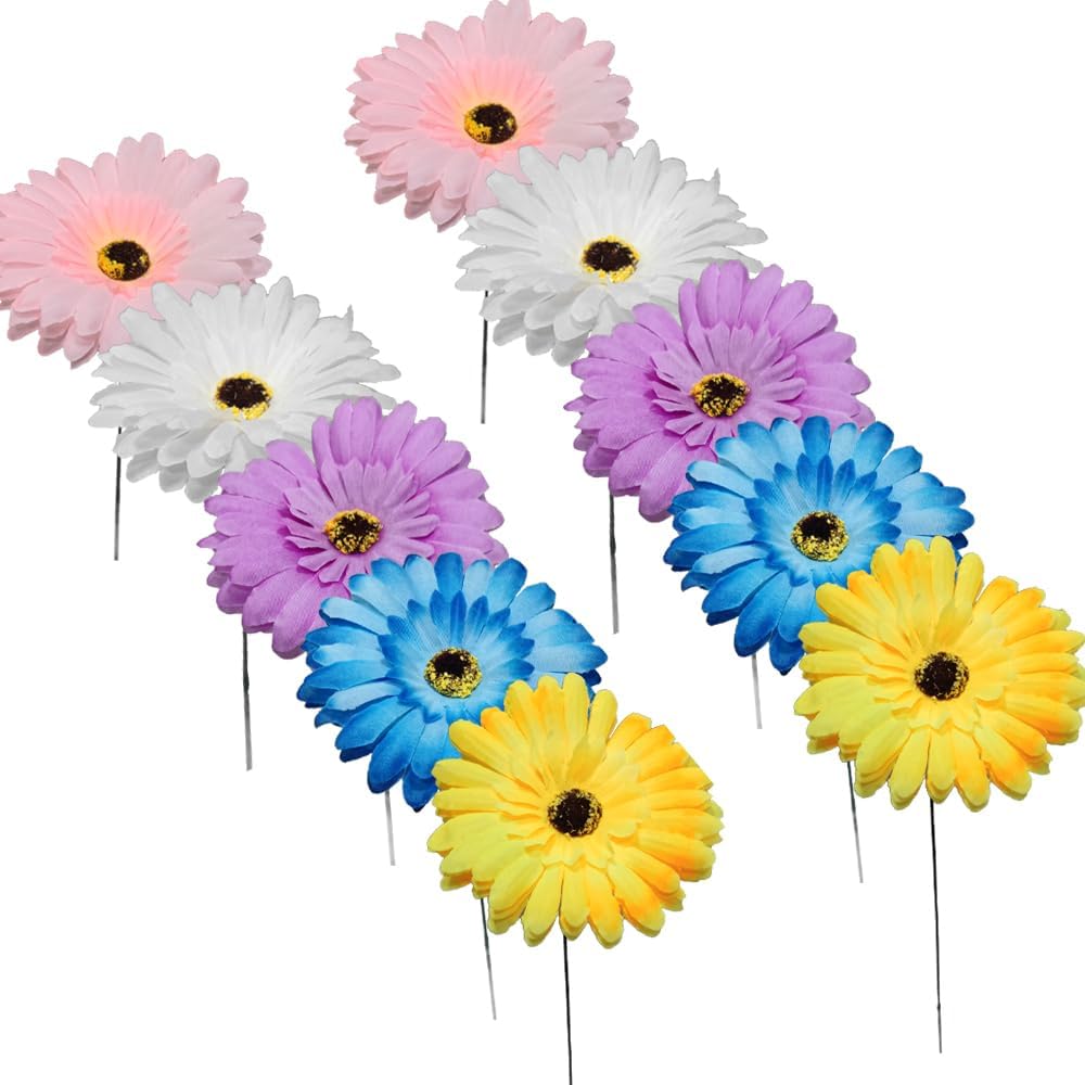 Zestaw 10 afrykańskich palików ogrodowych w kształcie chryzantem do stosowania wewnątrz i na zewnątrz