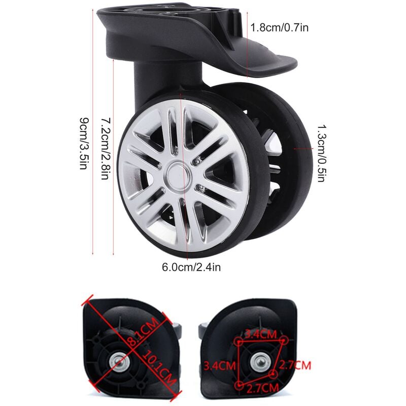 Roulette de valise, paire de roues pivotantes pour bagages Roulettes pivotantes pour valise Repalcement A19 Roues à double rangée muettes - 3